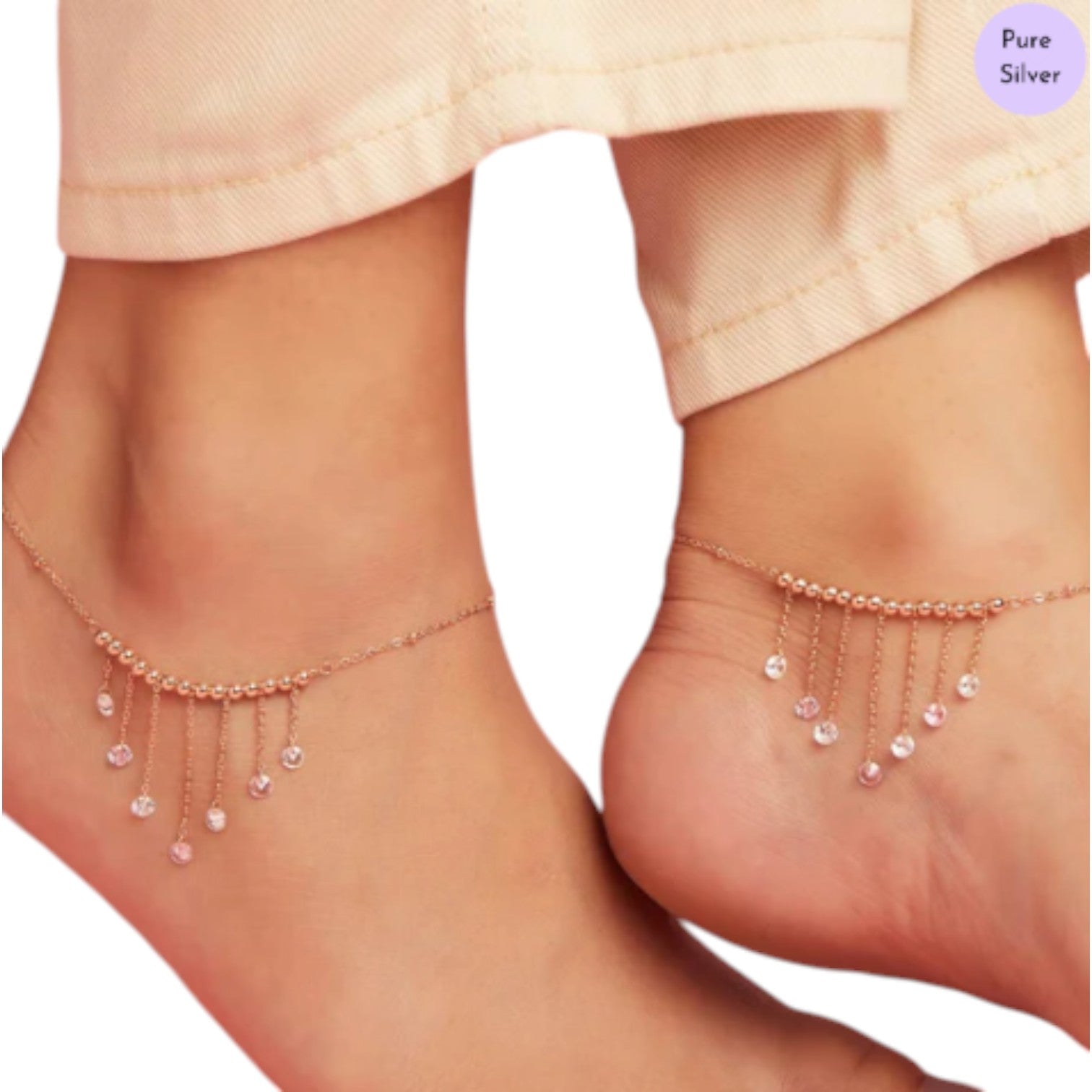 Rose-Gold Plated 925 Sterling Silver Drop Anklet By Kesardeep Impex For Women